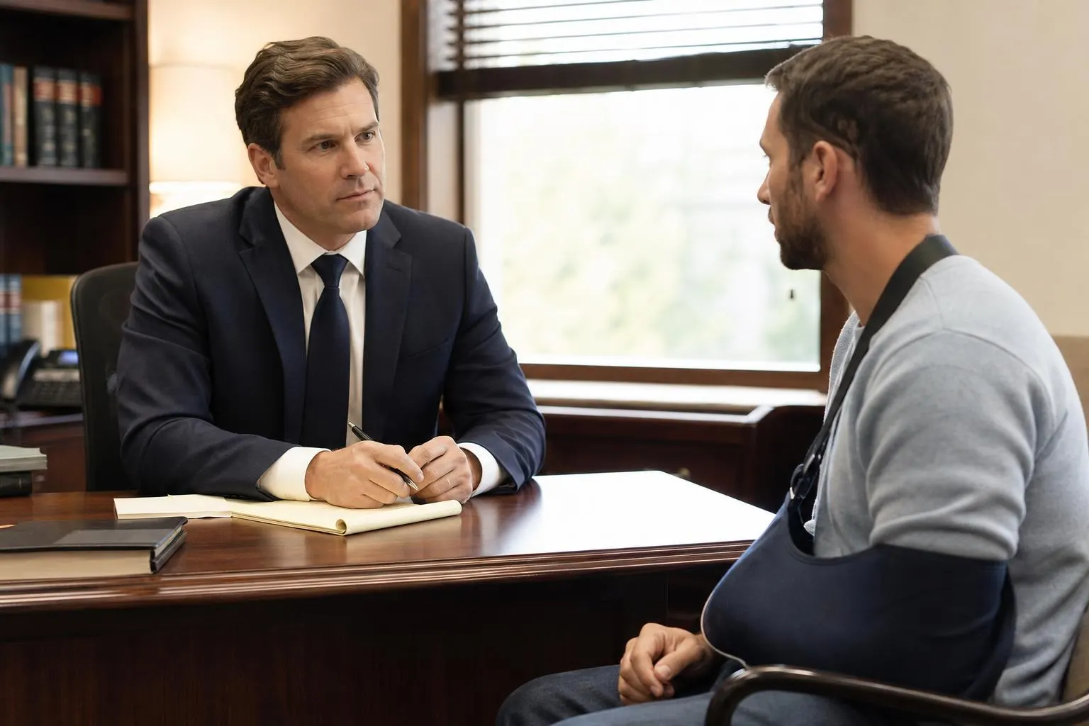 An attorney listening to an injured client